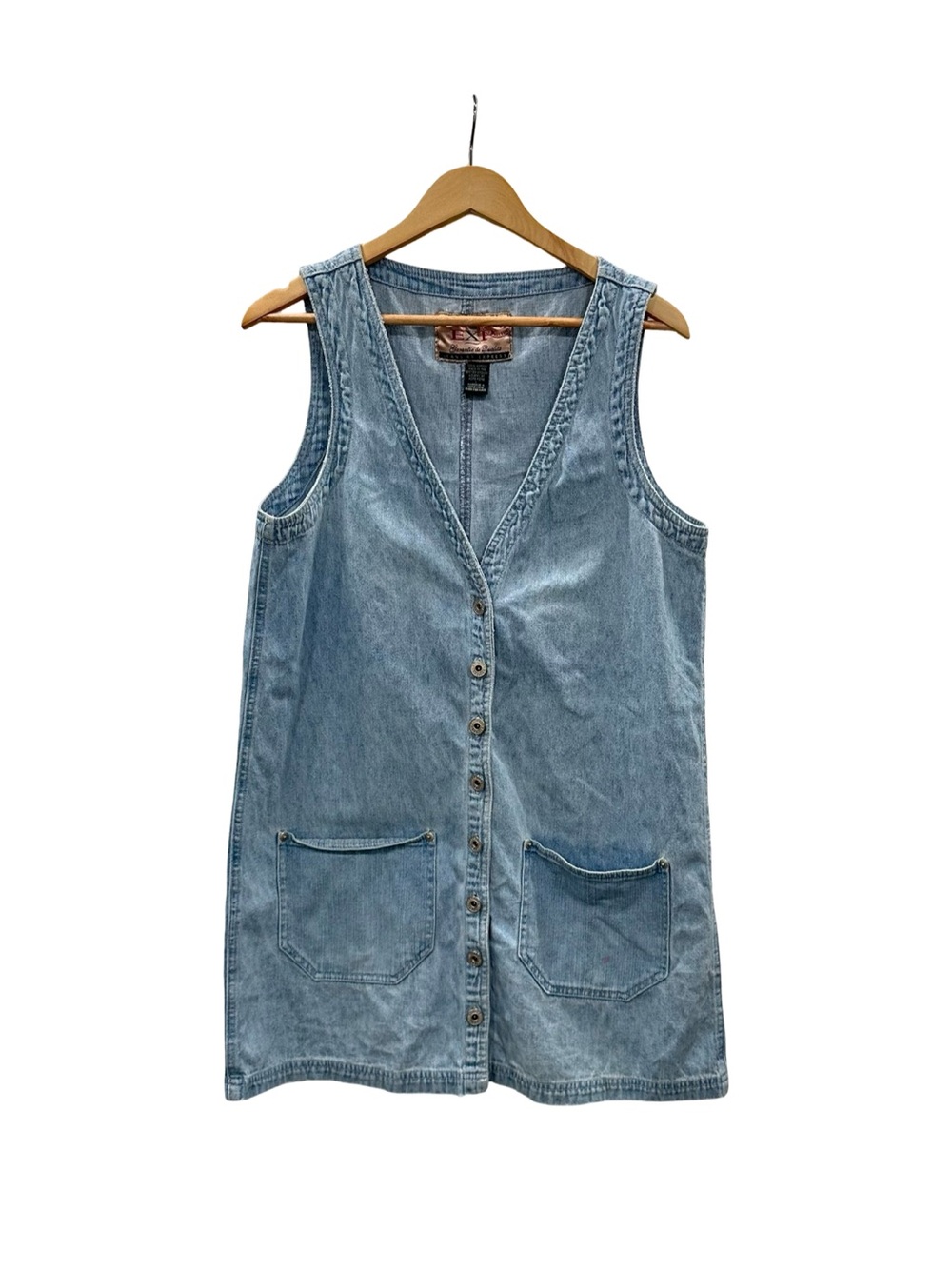 Vintage Express Jeans Long Denim Vest Button Front Cotton Mini Dress L